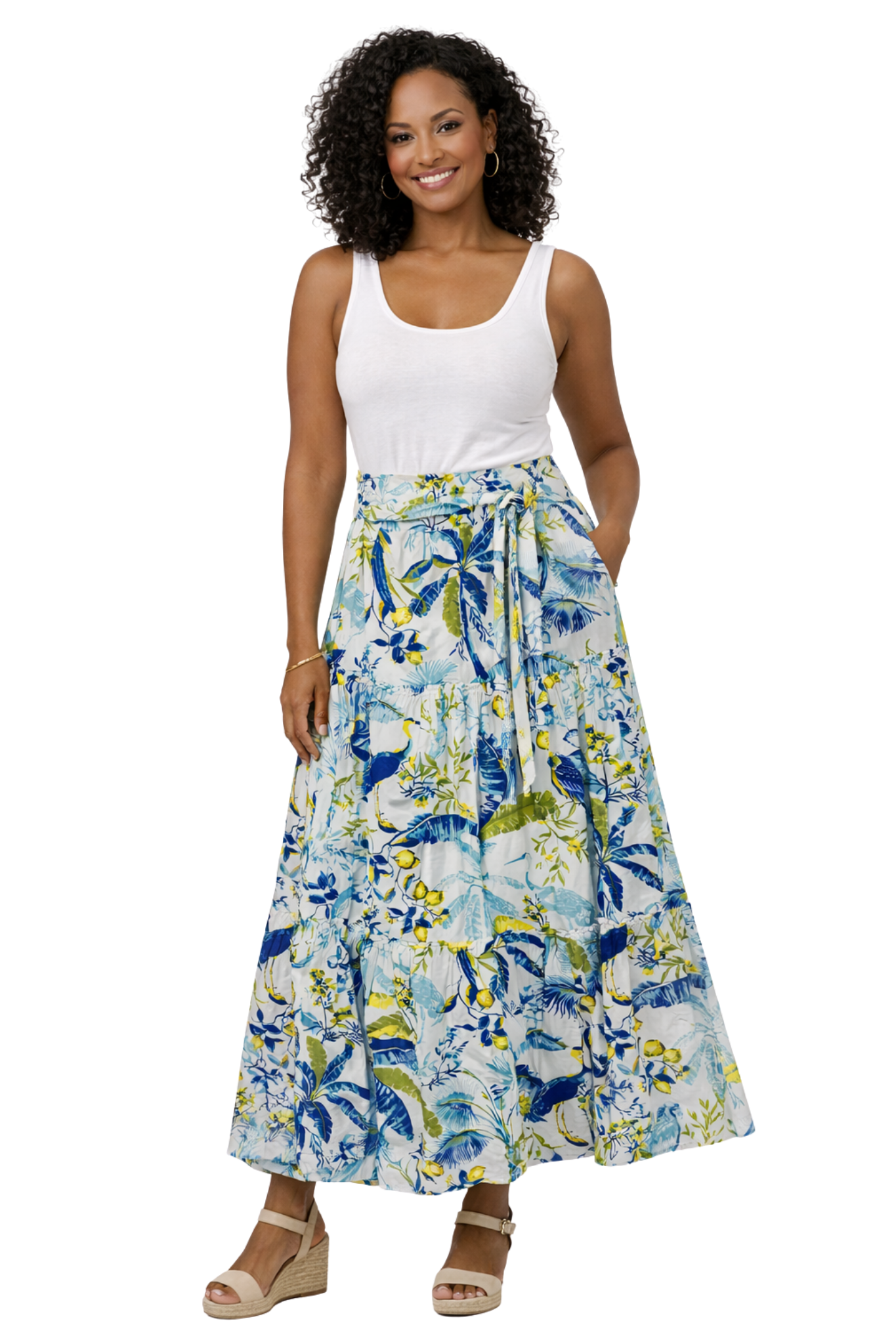 Pre-Owned Banjanan- White and Multi Print- Skirt- Sz S