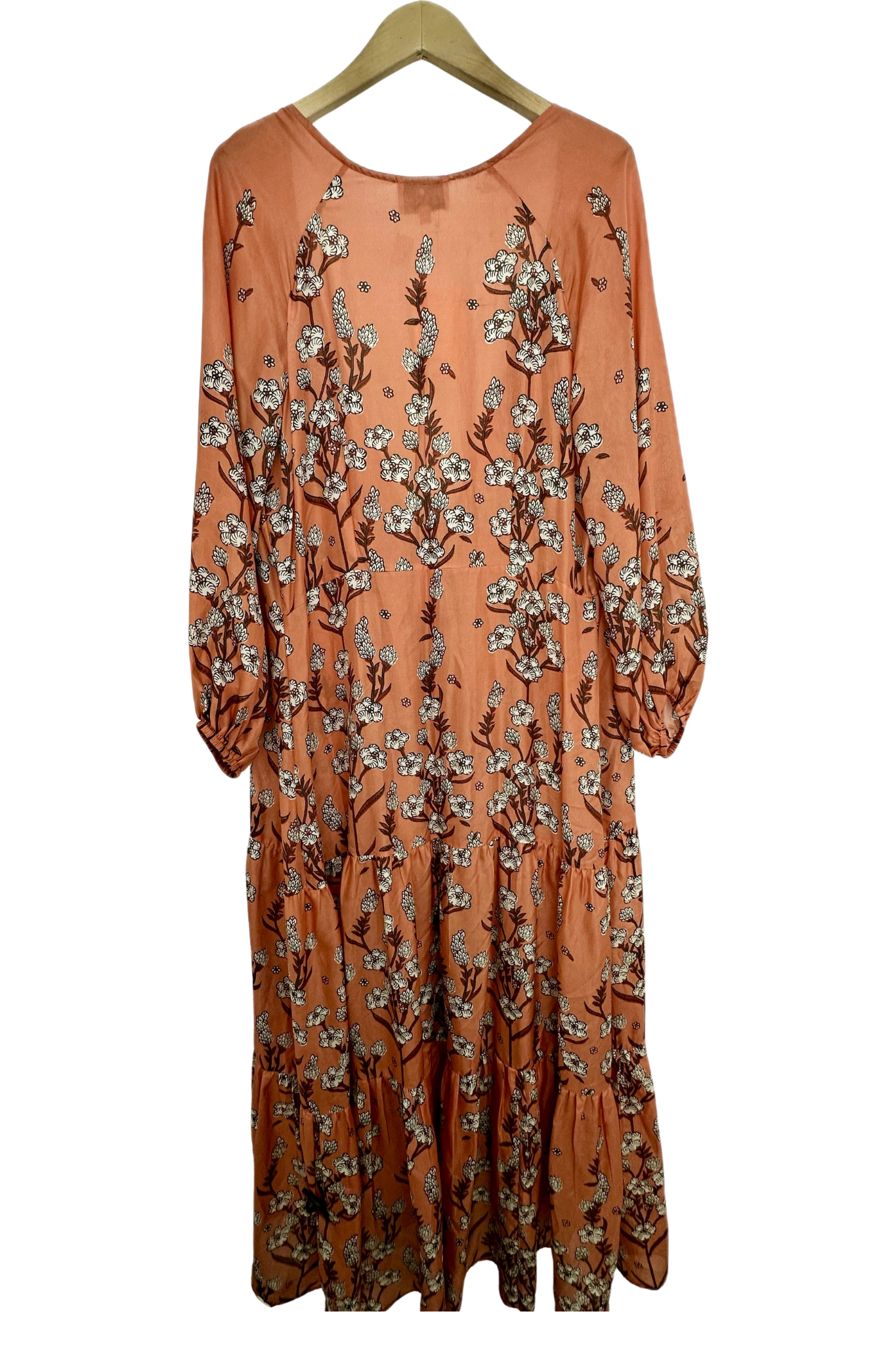 hannah artwear maxi dress Hannah Artwear Luna Silk Wrap Maxi Dress Block Print Boho Floral Pink Size 2 M