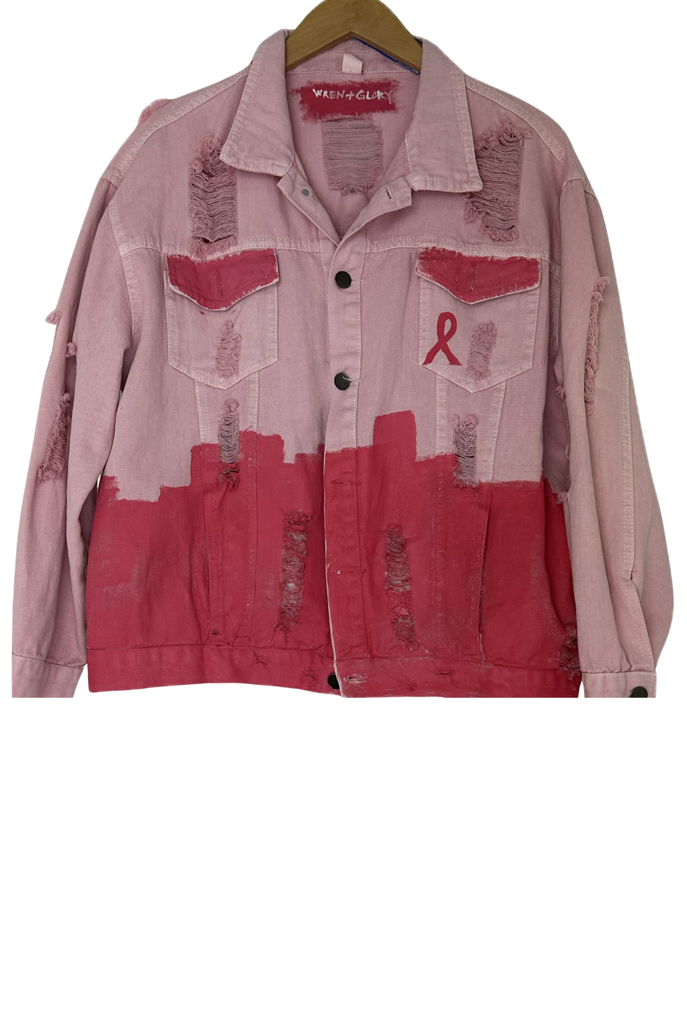Pre-Owned Wren + Glory- Pink- Distressed Denim Jacket- Sz S