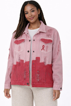 Pre-Owned Wren + Glory- Pink- Distressed Denim Jacket- Sz S