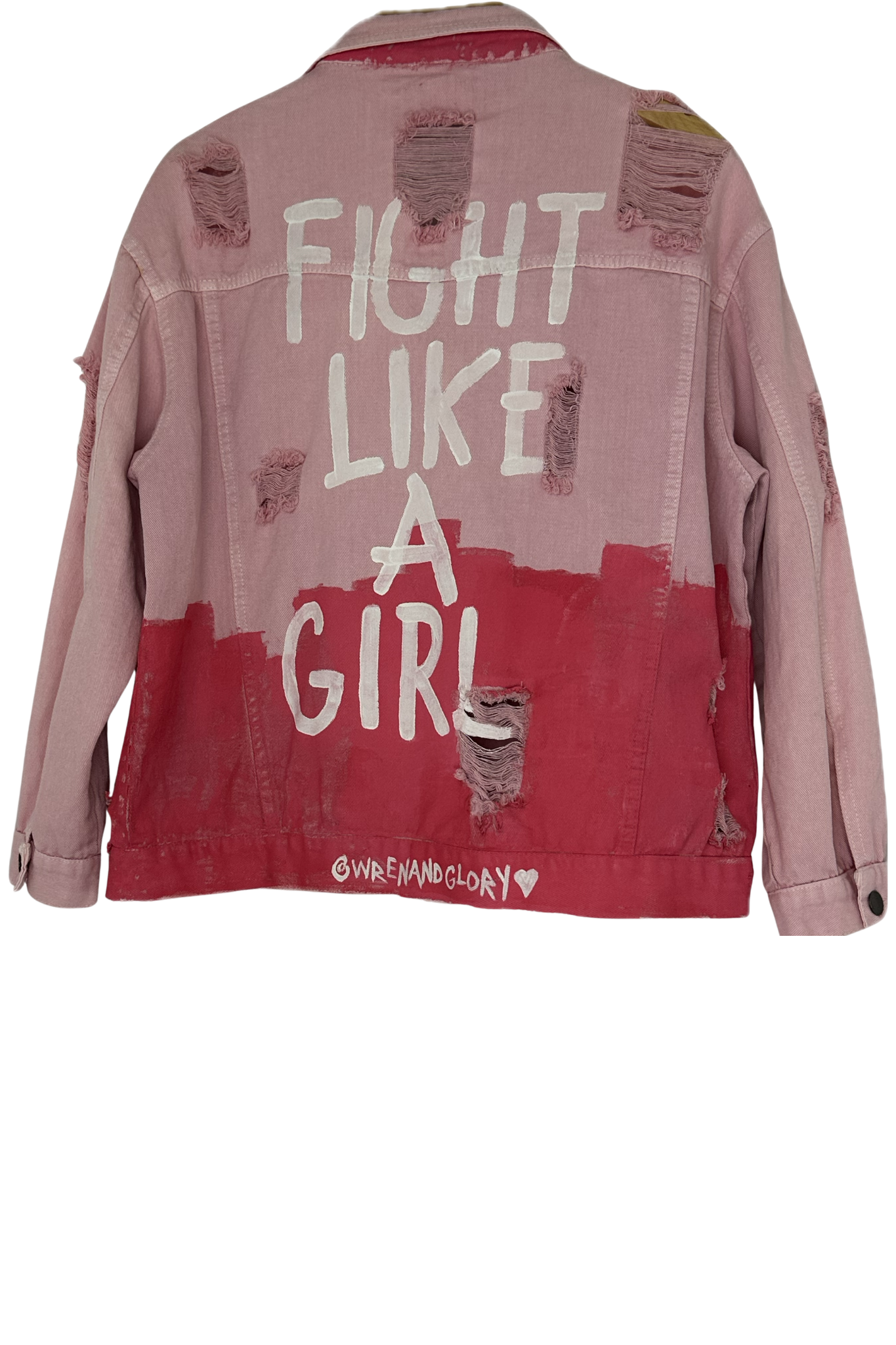 Pre-Owned Wren + Glory- Pink- Distressed Denim Jacket- Sz S