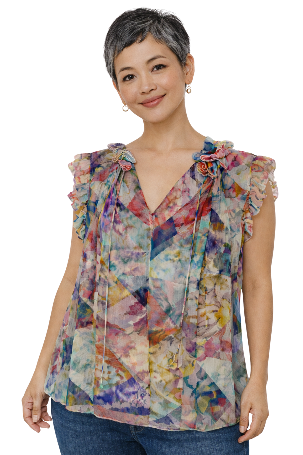 Pre-Owned Zimmerman- Multi Floral Print- Two Piece Blouse-Sz 2